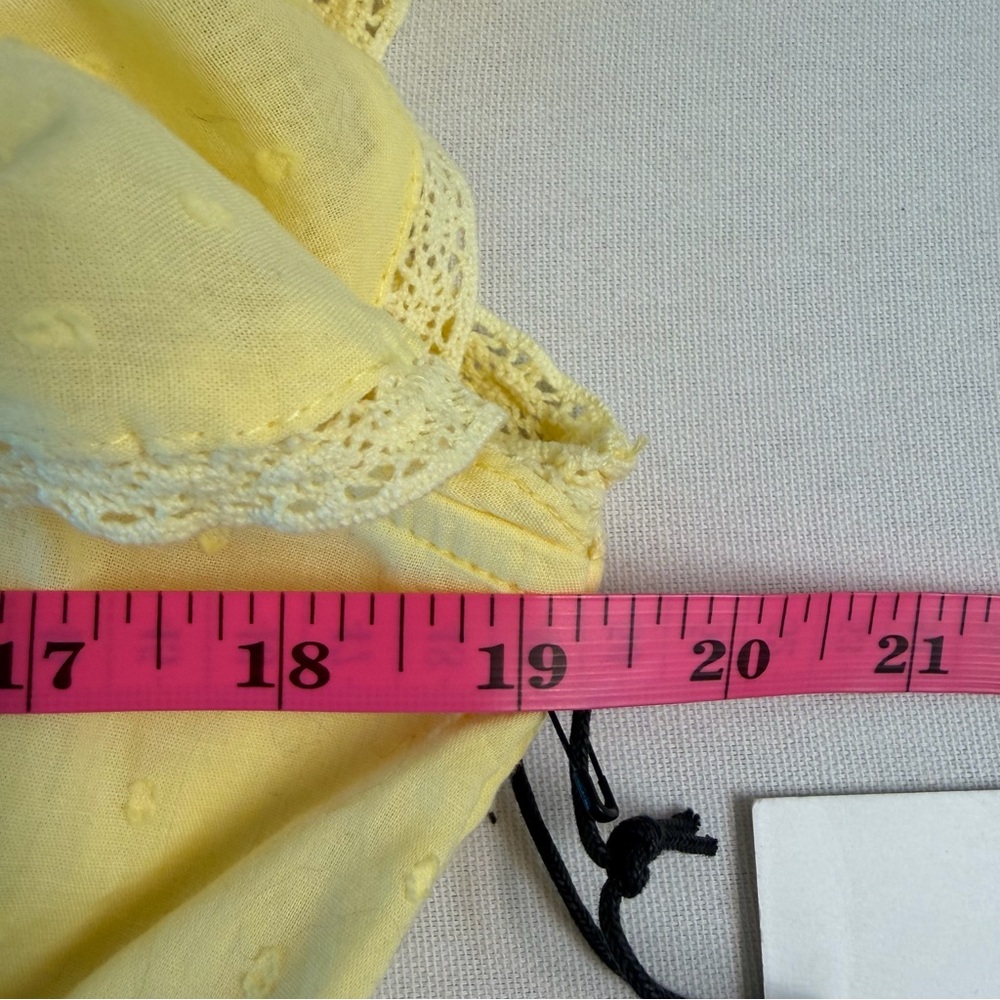Japna Butter Yellow Swiss Dot Ruffled Cap Sleeve Lace Trim Tiered Mini Dress L - Picture 11 of 14